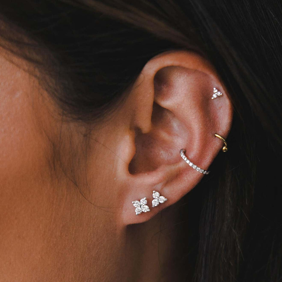 14K White Gold Genuine 0.11ctw Diamond Helix Cuff Earring