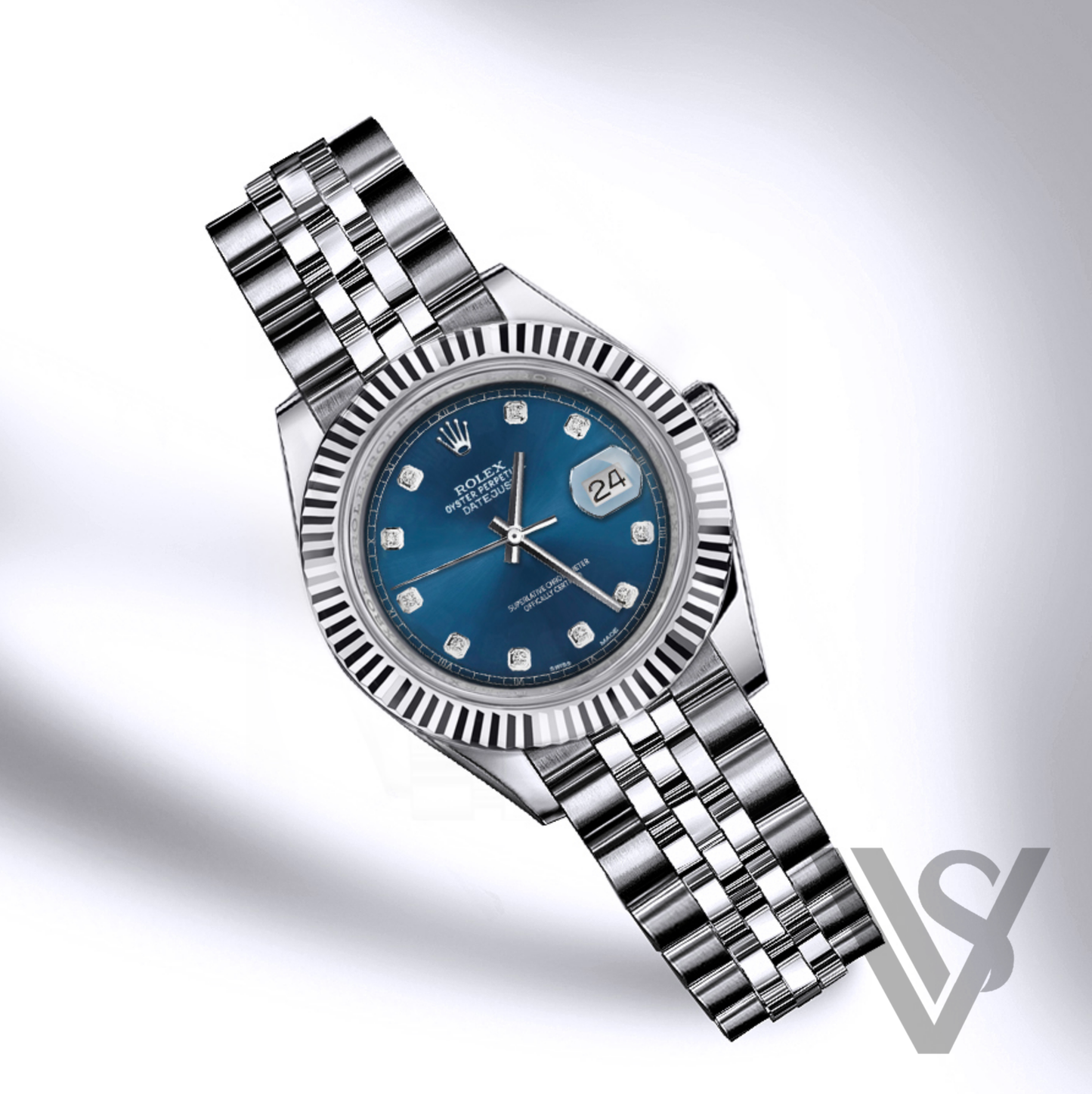 Rolex - Datejust - Blue Diamond Dial 18K White Gold Fluted Bezel Stainless Steel Jubilee Bracelet Men's Watch