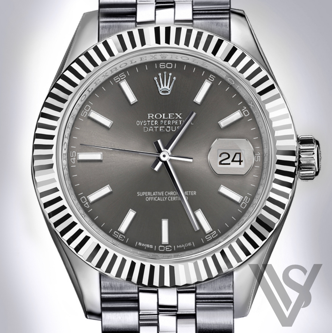 Rolex Stainless Steel Datejust 41 Fluted Bezel Grey Index Dial VVS1S