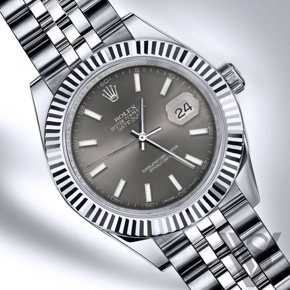 Rolex Datejust 41mm Rhodium Grey Stick Index Dial 18K White