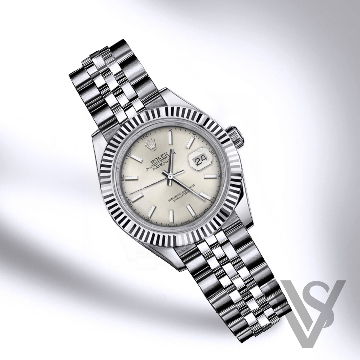 Rolex - Datejust - 41mm Silver Index Stick Dial 18K White Gold Fluted Bezel Stainless Steel Jubilee Bracelet Men's Watch