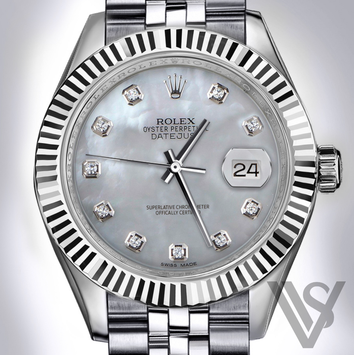 Rolex - Stainless Steel Datejust 41 - Fluted Bezel - Grey Mother of Pearl Diamond Dial - Jubilee Bracelet