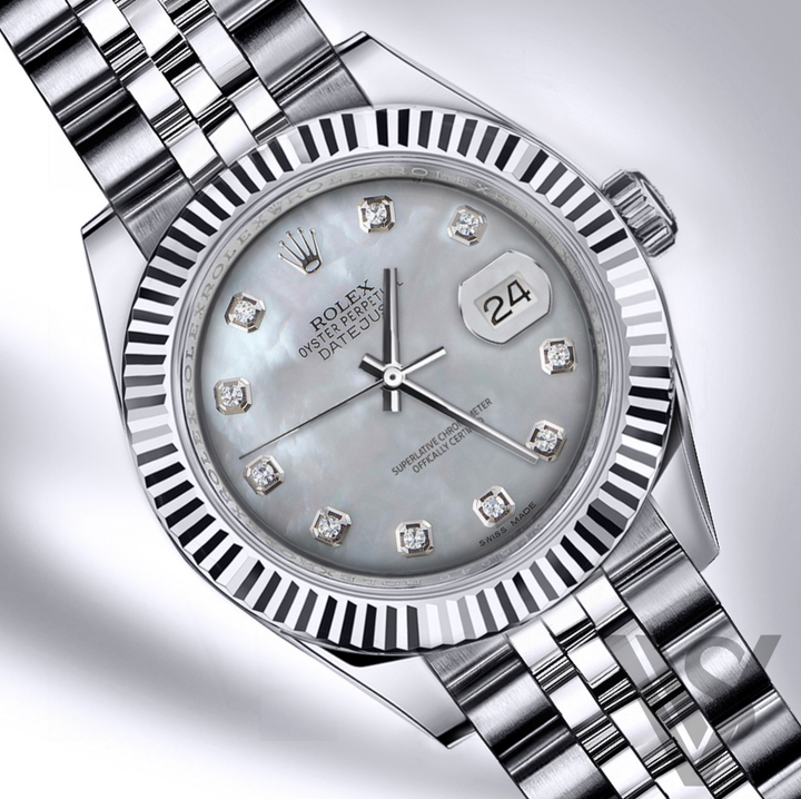 Rolex - Stainless Steel Datejust 41 - Fluted Bezel - Grey Mother of Pearl Diamond Dial - Jubilee Bracelet