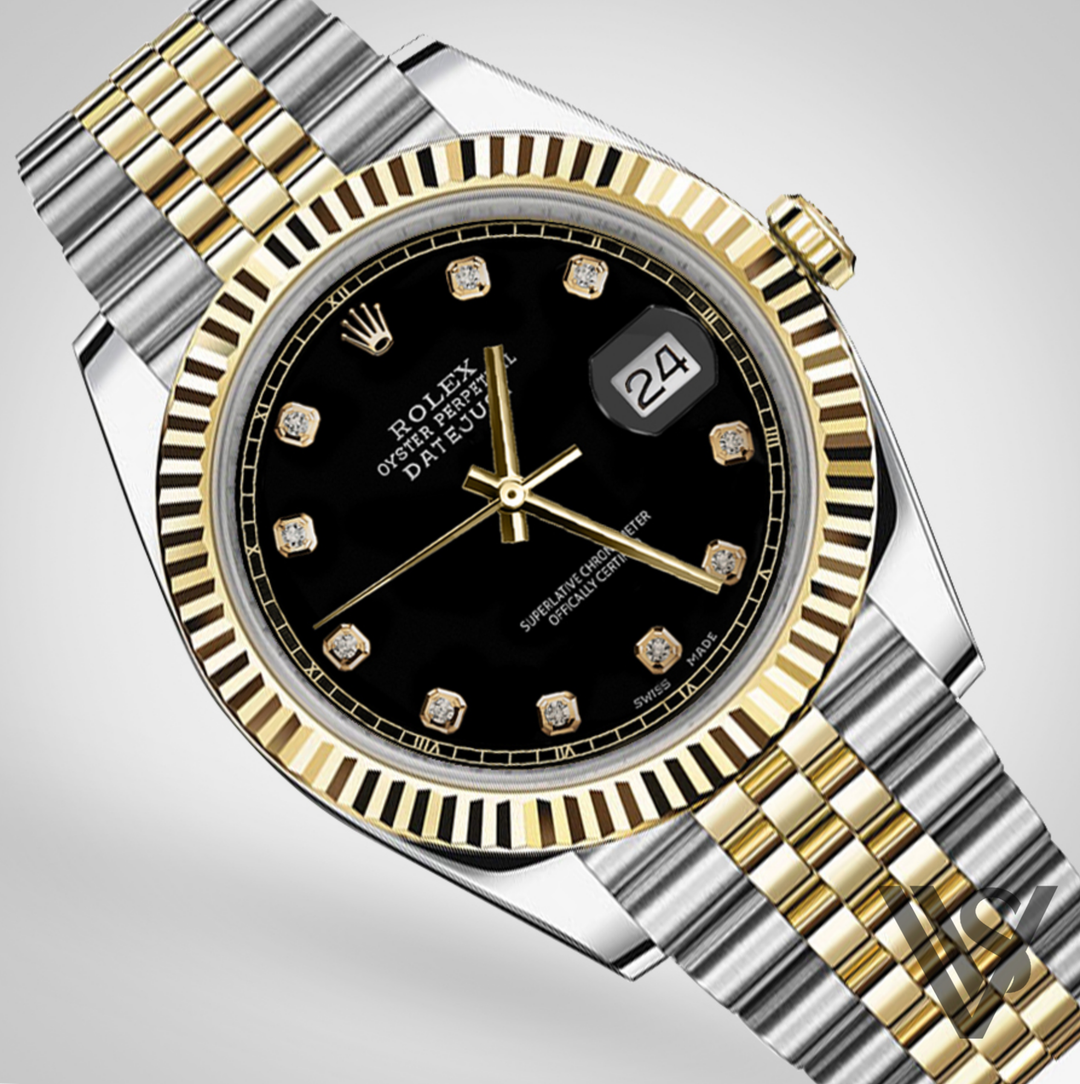 Rolex - Stainless Steel and Yellow Gold Datejust 41 - Fluted Bezel - Black Diamond Dial - Jubilee Bracelet