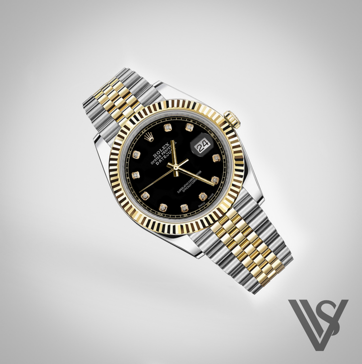 Rolex - Stainless Steel and Yellow Gold Datejust 41 - Fluted Bezel - Black Diamond Dial - Jubilee Bracelet