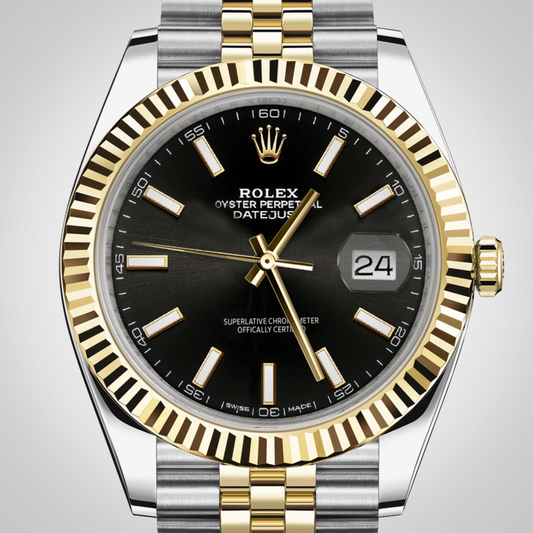 Rolex - Datejust - 41mm Black Stick Index Dial Two Tone 18K Gold Fluted Bezel Jubilee Bracelet Men's Watch