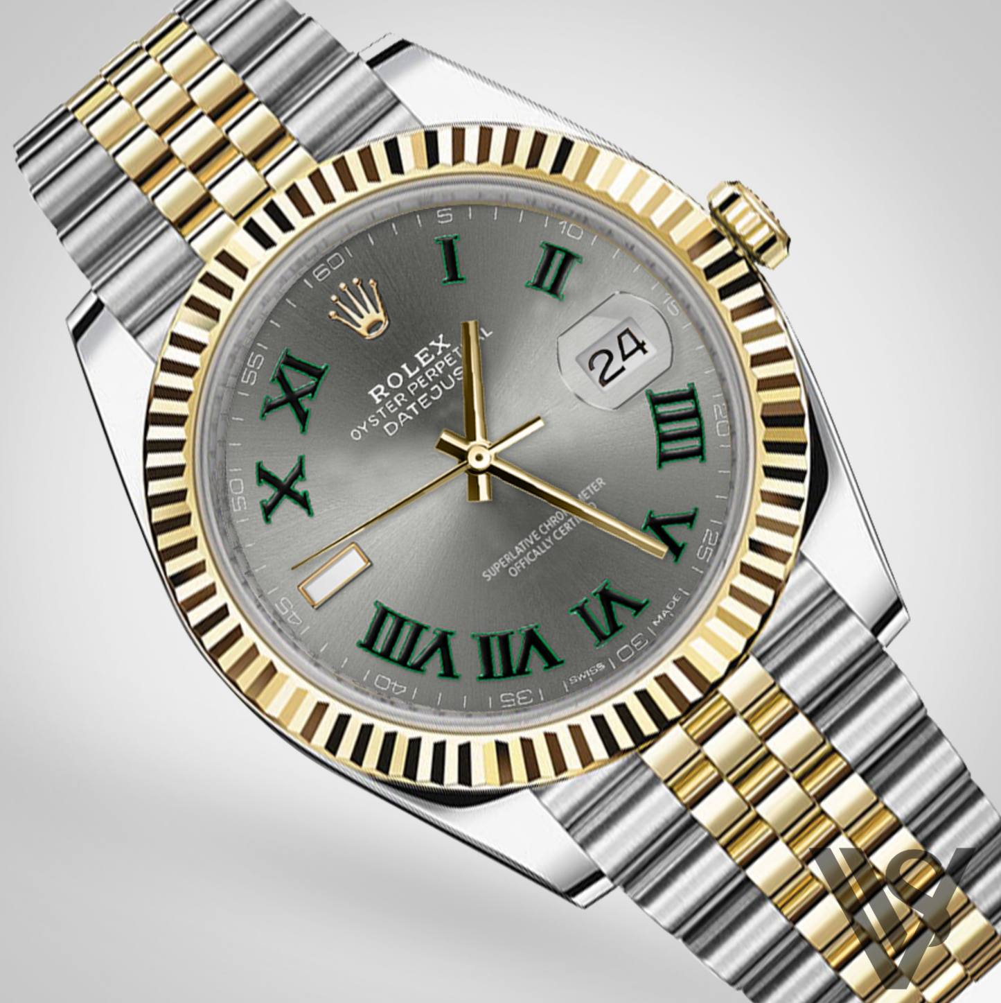 Rolex - Datejust - 41mm Slate Green Roman Dial 18K Yellow Gold Fluted Bezel Stainless Steel Yellow Jubilee Bracelet Men's Watch