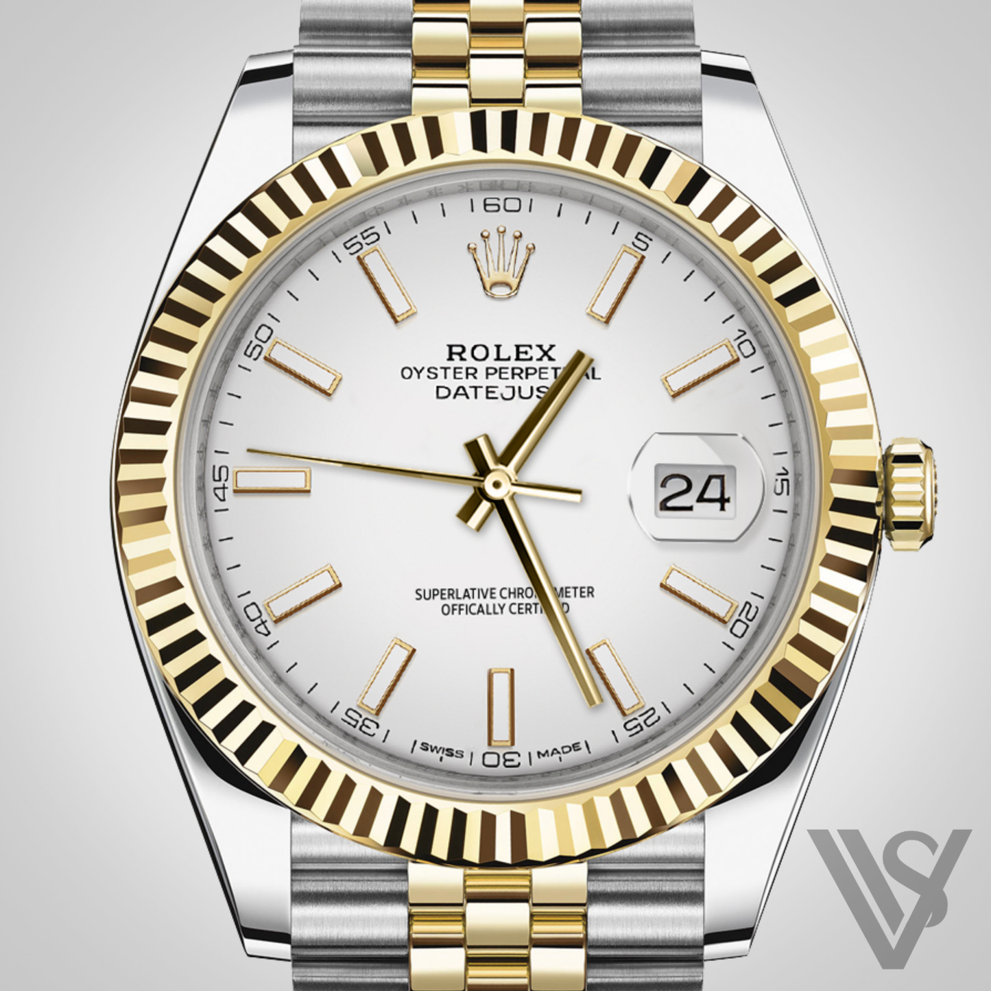 Rolex - Datejust - 41mm White Index Stick Dial 18K Yellow Gold Fluted Bezel Stainless Steel Yellow Jubilee Bracelet Men's Watch