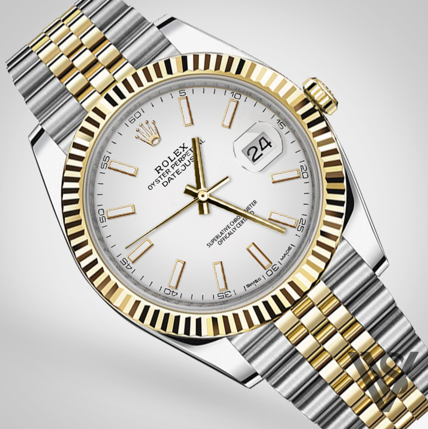 Rolex - Datejust - 41mm White Index Stick Dial 18K Yellow Gold Fluted Bezel Stainless Steel Yellow Jubilee Bracelet Men's Watch