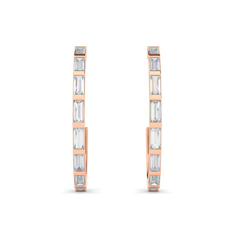 14K Rose Gold 1.00ctw Diamond Baguette Eternity Huggie Hoops