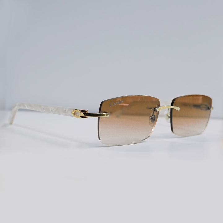 Cartier - CT0046S - Gold with White Temples and Gold Lenses