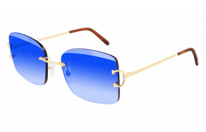 Cartier - CT0007RS  - Gold Frame with Blue Lenses