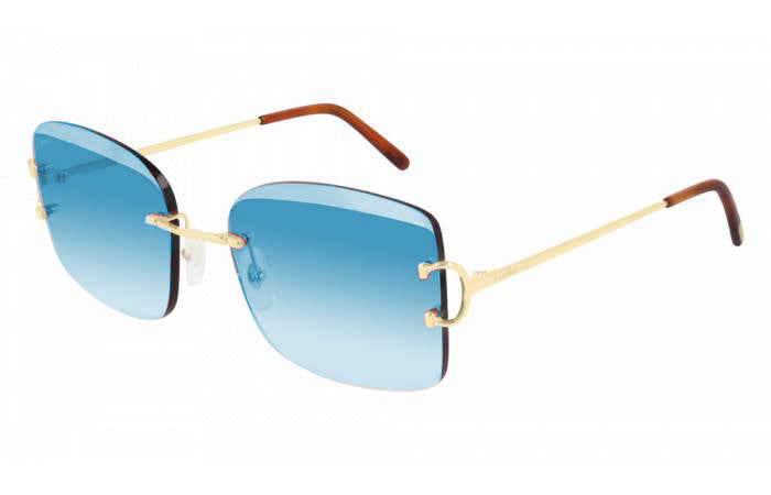Cartier - CT0007RS - Gold Frame with Light Blue Lenses