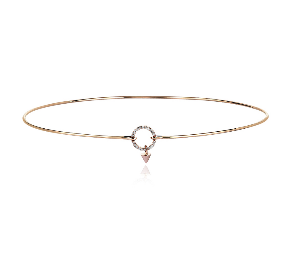 Choker Necklace 14K Rose Gold Diamond 0.50 TCW Circle Arrow Drop