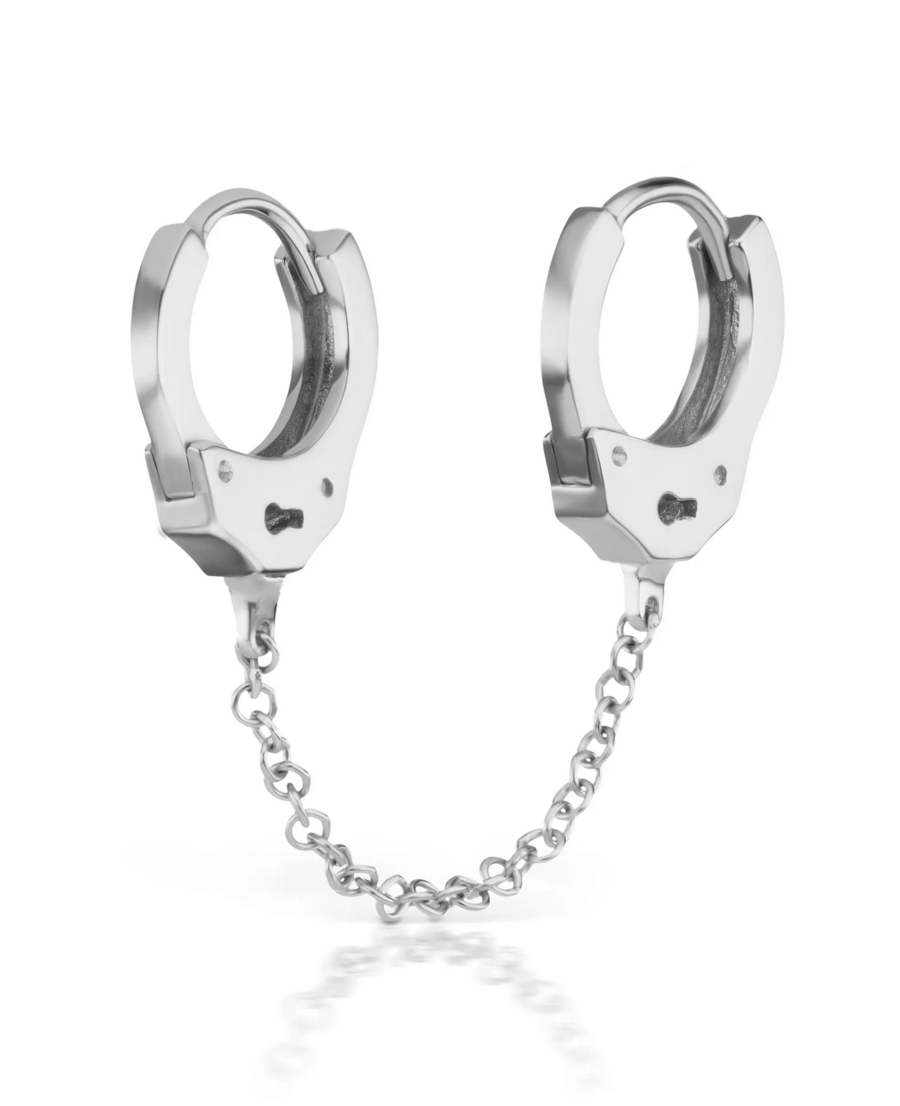 6.5mm Medium 14K White Gold Chain Diamond Handcuff Clickers