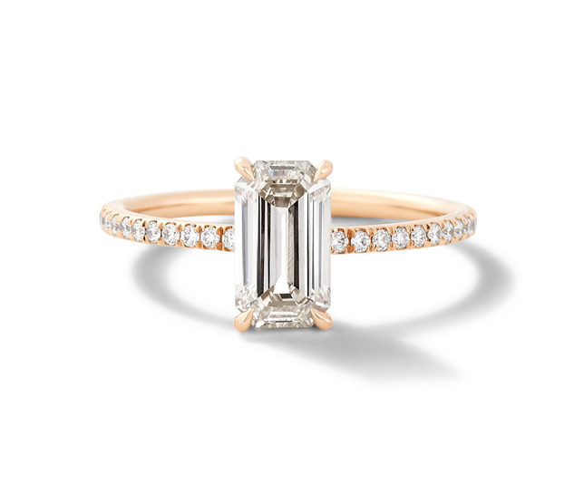 14K Rose Gold Elongated Emerald 1.00 Carat Diamond Pave Engagement Ring