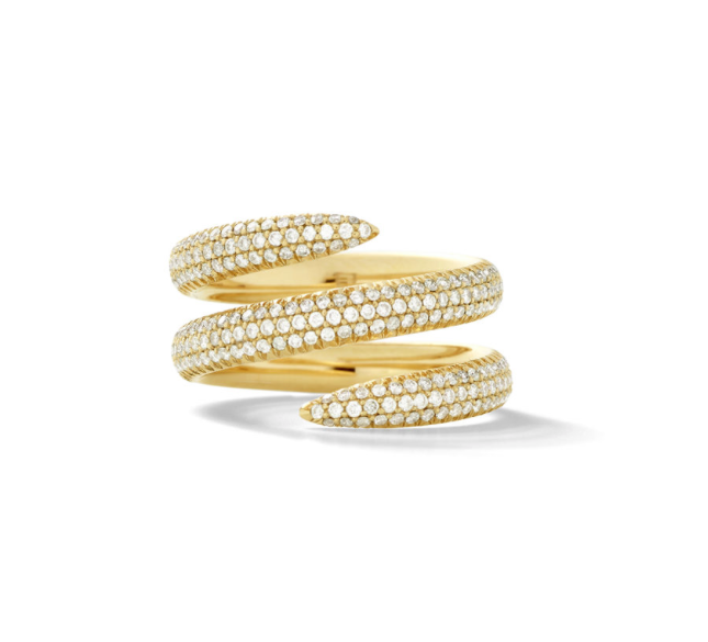 Double Row Snake Pave Diamond 14K Yellow Gold Ring