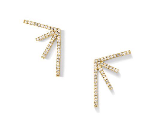 Edgy Pave 3 Row Untreated Diamond 14K Yellow Gold Twist Back Earrings