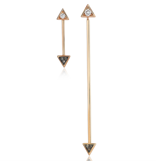 Asymmetrical Mismatch 14K Rose Gold Arrow Drop Rings Diamonds