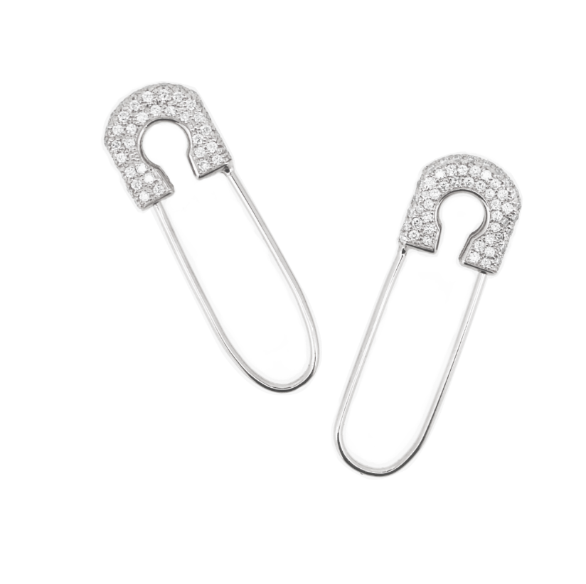 Custom Made 14K White Gold Pin Earrings 2.00 Carat Diamonds Iced out Pave