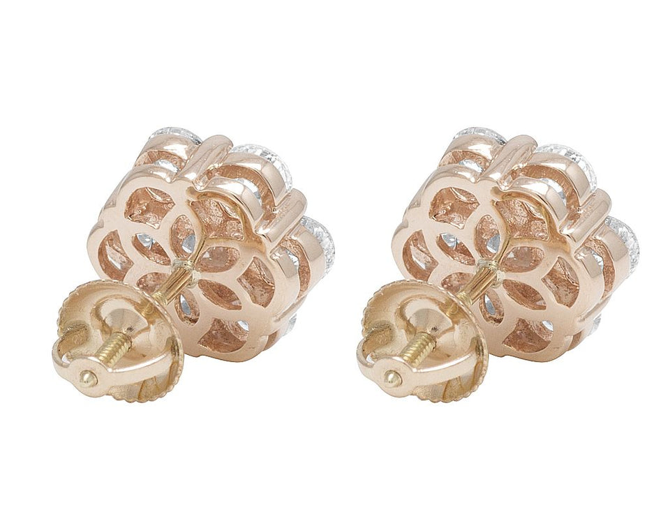 14K Rose Gold Round Flower Cluster 4ctw Diamond Stud Earrings 10mm
