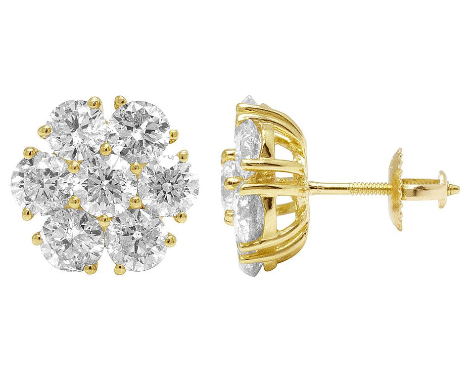 14K Yellow Gold 5.75ctw Diamond Flower Cluster Earrings 13mm