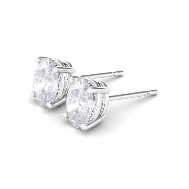 14K White Gold Oval 1.00ctw Diamond Cut Earrings